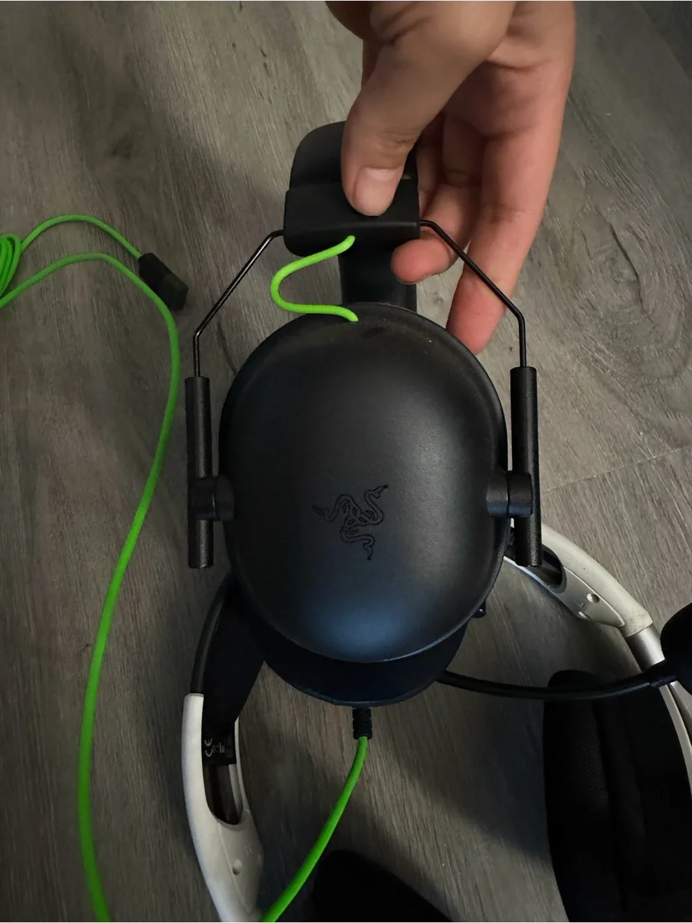Corsair Black and White Gaming Headsets with Green Cable